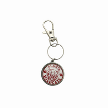 stainless steel circular keychain featuring the Plano Senior High Wildcats logo with swivel clip attachment