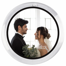 custom acrylic photo disc ornament featuring a wedding couple