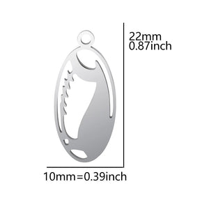 stainless steel football pendant charm measuring 22 mm by 10 mm