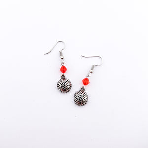 silver golf ball charm earrings with orange Swarovski crystal beads and stainless steel ear wires