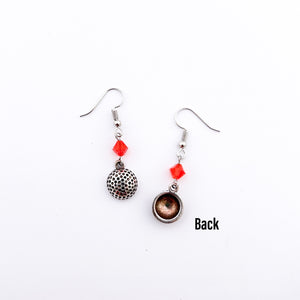 silver golf ball charm earrings with orange Swarovski crystal beads and stainless steel ear wires