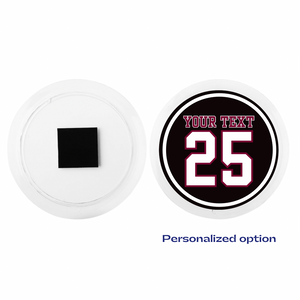 Personalized acrylic photo magnet featuring customizable text and jersey number 