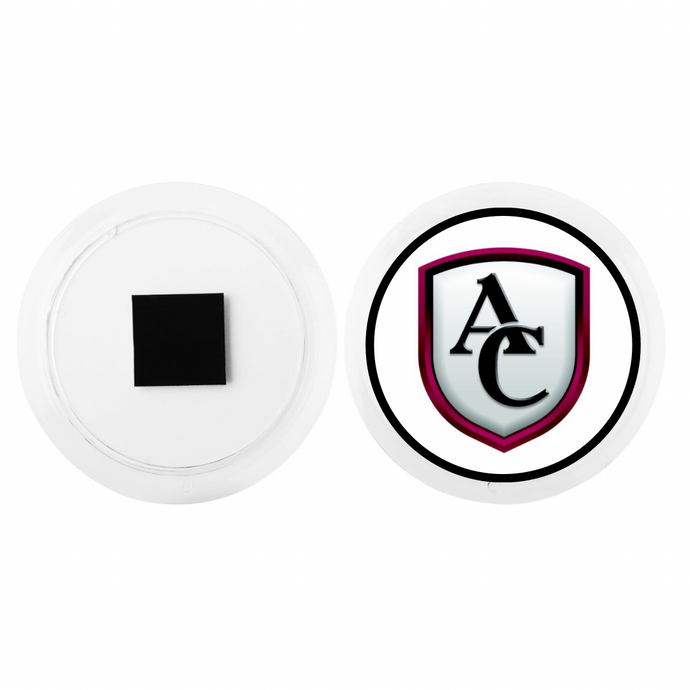 Personalized acrylic photo magnet featuring the Archbishop Curley high school logo with white background
