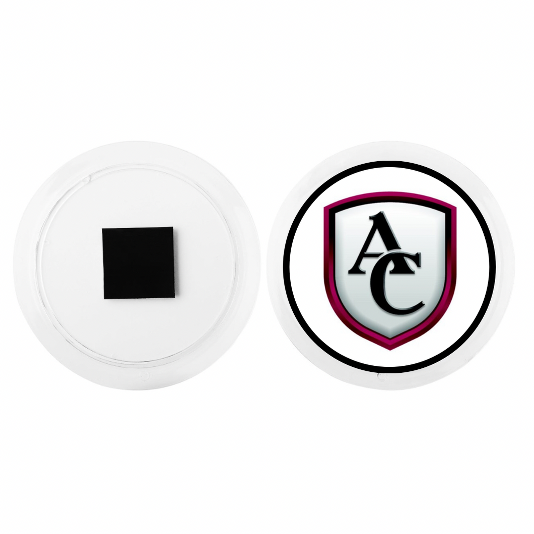 Personalized acrylic photo magnet featuring the Archbishop Curley high school logo with white background