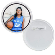 Acrylic team photo button featuring a high school African American female basketball player
