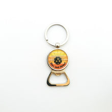 keychain bottle opener with yellow and orange Rise and shine pickleball graphic