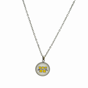 stainless steel necklace pendant with Wilmington Greyhounds logo on a curb chain