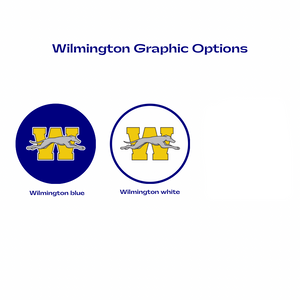 set of 3 Wilmington Greyhounds logo graphic options in blue, gold, and starburst pattern