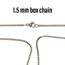 stainless steel box chain with lobster clasp on white background