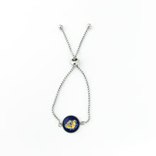 custom stainless steel adjustable slide bracelet with olmsted falls bulldog charm in navy and yellow