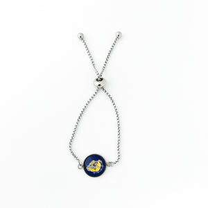 custom stainless steel adjustable slide bracelet with olmsted falls bulldog charm in navy and yellow