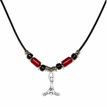 hockey sticks leather cord necklace with red and black beads