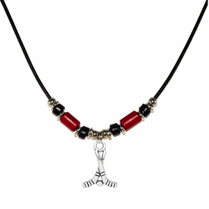 hockey sticks leather cord necklace with red and black beads