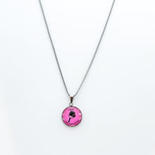 stainless steel pickleball necklace with pink I Dink graphic