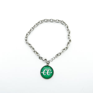 stainless steel green CC cross country charm curb chain bracelet