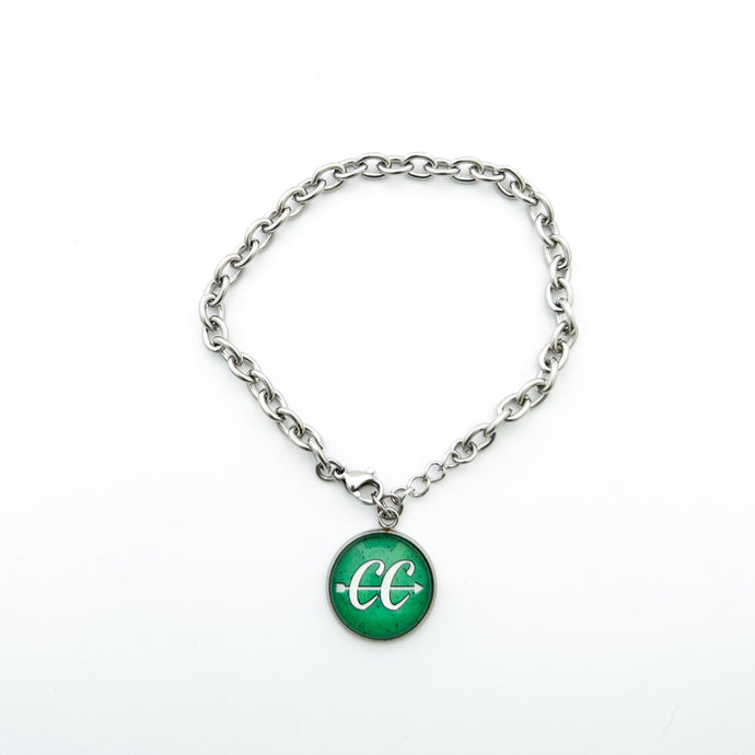 stainless steel green CC cross country charm curb chain bracelet