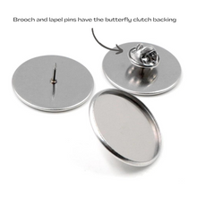 1-inch round stainless steel brooch pin bezel blanks with butterfly clutch backs