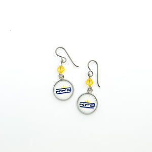 custom stainless steel McKinney Royal Pride Band charm earrings with gold Swarovski crystal beads