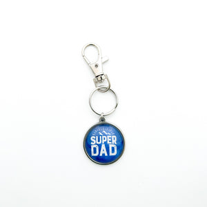 custom stainless steel super dad keychain  in blue