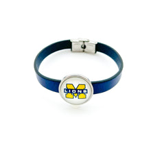 custom McKinney high school lions blue leather bracelet with slider charm