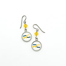 custom Raymond Central high school charm earrings with yellow gold Swarovski crystal bicone beads