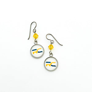 custom Raymond Central high school charm earrings with yellow gold Swarovski crystal bicone beads