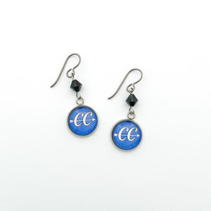 stainless steel blue CC Cross country charm earrings with navy blue Swarovski crystals