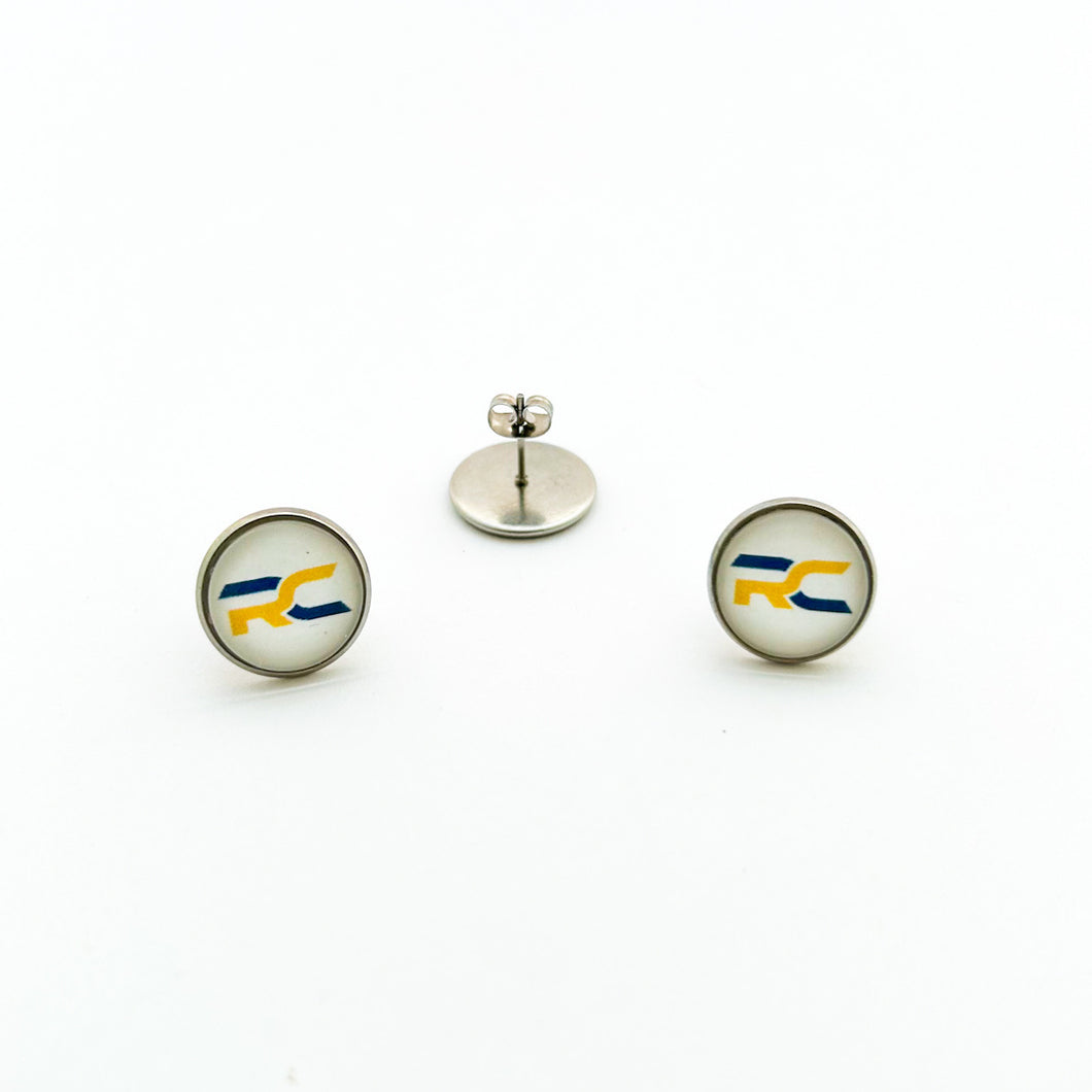 custom stainless steel Raymond Central 14mm round stud earrings
