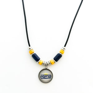 custom McKinney High School Royal pride band leather cord necklace with navy and blue beads