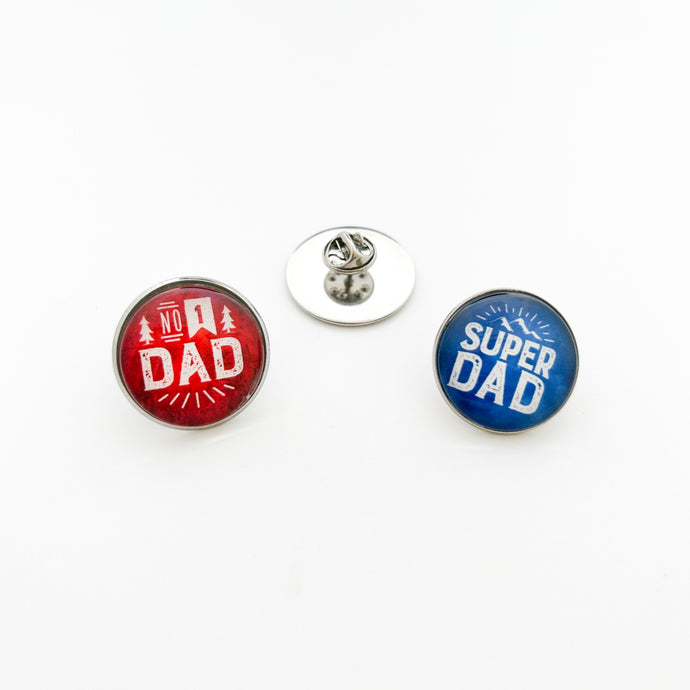 stainless steel super dad no 1 dad lapel pins in blue and red