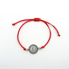 stainless steel CC cross country charm bracelet with red adjustable cotton cord