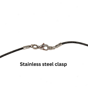 black leather cord with stainless steel lobster clasp