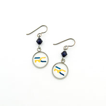 custom Raymond Central high school charm earrings with navy Swarovski crystal bicone beads