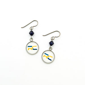 custom Raymond Central high school charm earrings with navy Swarovski crystal bicone beads