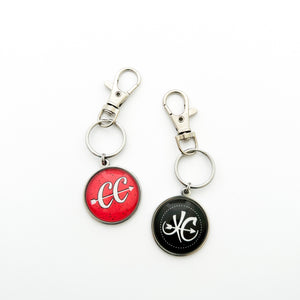stainless steel cross country keychains in black and red