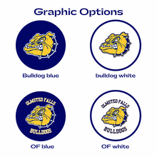 set of 4 olmsted falls bulldogs logos and graphics in blue yellow gold and white