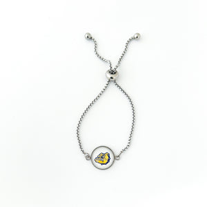 custom stainless steel adjustable slide bracelet with olmsted falls bulldog charm in navy and yellow 