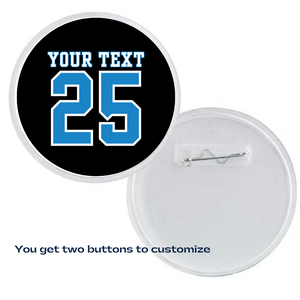 3-inch personalized acrylic photo button with blue number 25 and black background