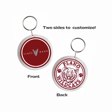 Two-sided acrylic photo keychain with 'Vines Band' on one side and 'Plano Wildcats' logo on the other