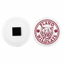 customized acrylic photo magnets with front and back view featuring the plano senior high wildcats logo in maroon and white