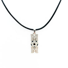 rhinestone soccer mom pendant necklace on a black leather cord