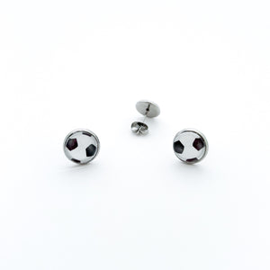 10mm stainless steel soccer stud earrings with soccer ball graphic