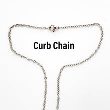stainless steel curb chain with  lobster clasp on a white background