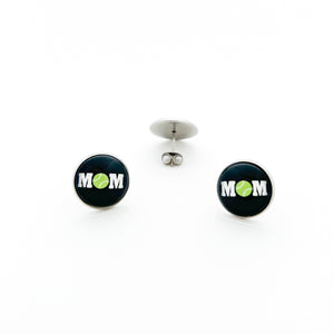 hand made 14 mm stainless steel Tennis MOM stud earrings 