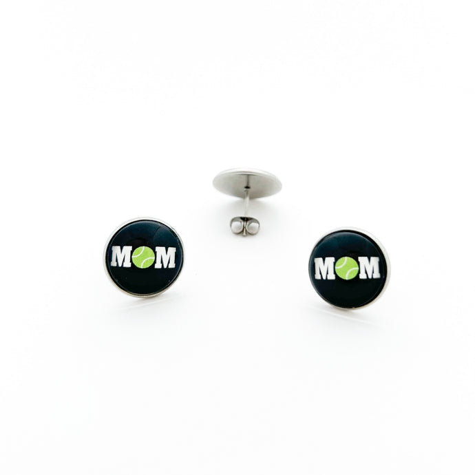hand made 14 mm stainless steel Tennis MOM stud earrings 