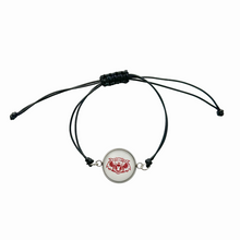 black adjustable cord Bracelet with a circular charm featuring the vines wildcat logo 