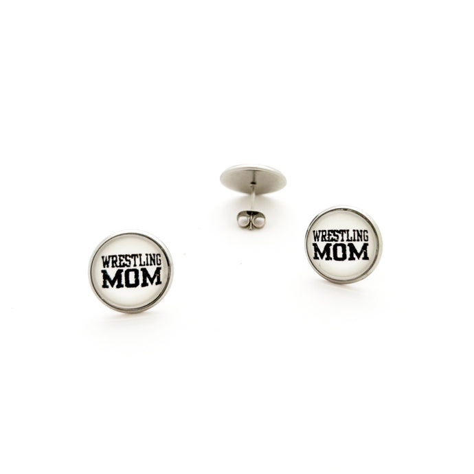 14 mm stainless steel Wrestling Mom stud earrings 