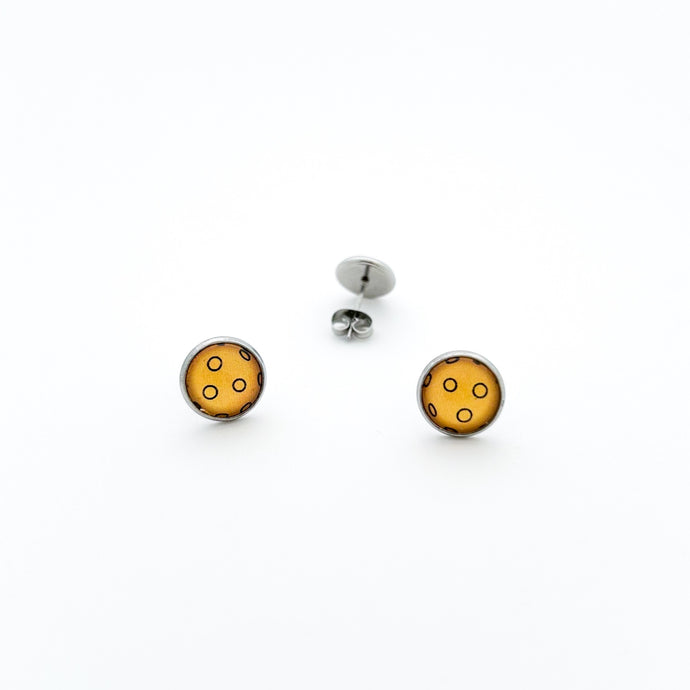 10 mm stainless steel pickleball stud earrings in yellow