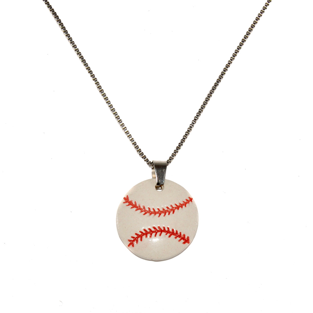 ceramic baseball pendant with stainless steel box chain