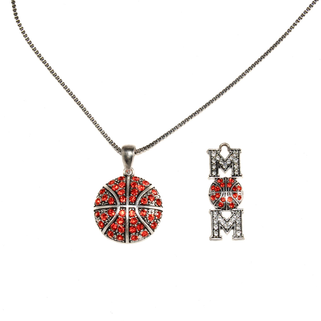 rhinestone basketball and basketball mom pendant necklace
